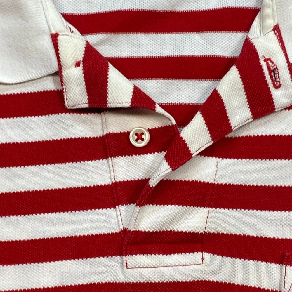 Ralph Lauren Polo Sz L Mens Red White Striped Preppy Pocket Pony TShirt 8253